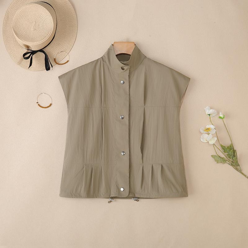 

ZANZEA Women Casual Stand Collar Loose Sleeveless Vest Tops 5XL хаки