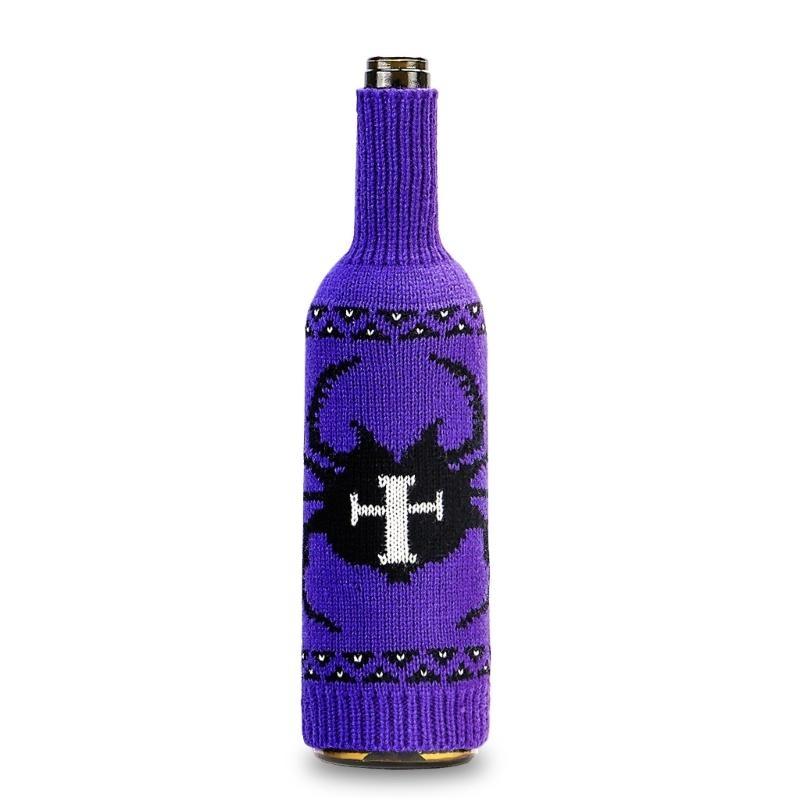 652F Halloween Wine Bottle Cover Pumpkin Skull Spiders Knitting Wine Bags Decoration