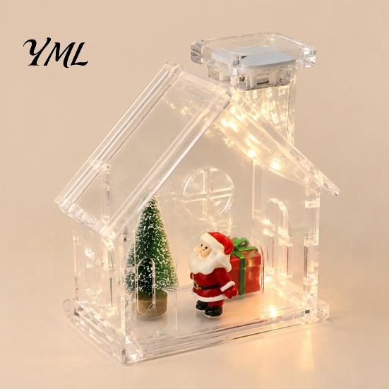 Decorative Shelf Figurine Holder Clear Acrylic House Ornament, DIY Fillable Christmas with Light, Lighted Table Centerpiece Rechargeable for