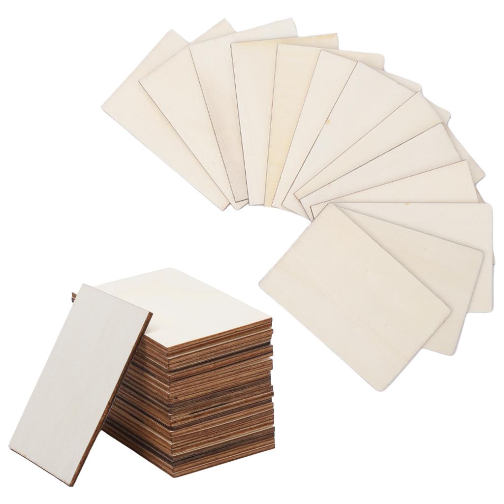 50 Pieces Unfinished Square Wood Slices Blank 3.5 X 2.3 Inches Rectangle Chips For Painting DIY Craft Decoration