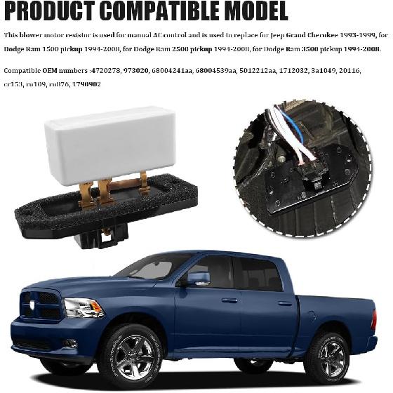 HVAC Fan Blower Motor Resistor, AC Blower Motor Resistor, AC Heater Resistors, Car Accessories Compatible With Dodge Ram 1500 2500 3500 Pickup Grand
