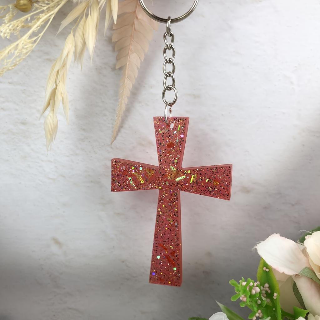 DIY Silicone Mold for Handmade Jewelry - Durable, Glittery Red & Iridescent Finish, Epoxy Resin Casting, Cross Keychain & Necklace Pendant