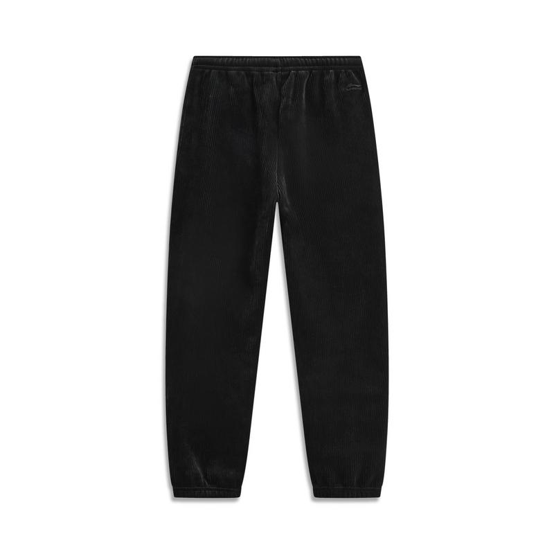 Li Ning Sports Lifestyle Series Solid Color Mid Waist Soft Breathable Versatile Cuffed Knitted Sports Pants Women bottoms Black AKXU620-1