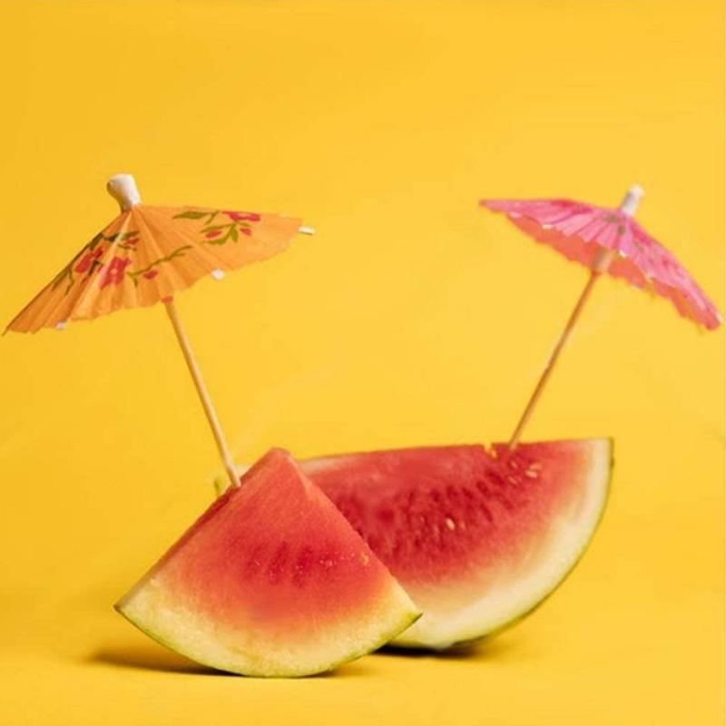 50pcs Cocktail Drink Picks Disposable Fruit Bamboo Toothpick Dessert Cake Decor Paper Parasols Hawaiian Party Wedding Supplies