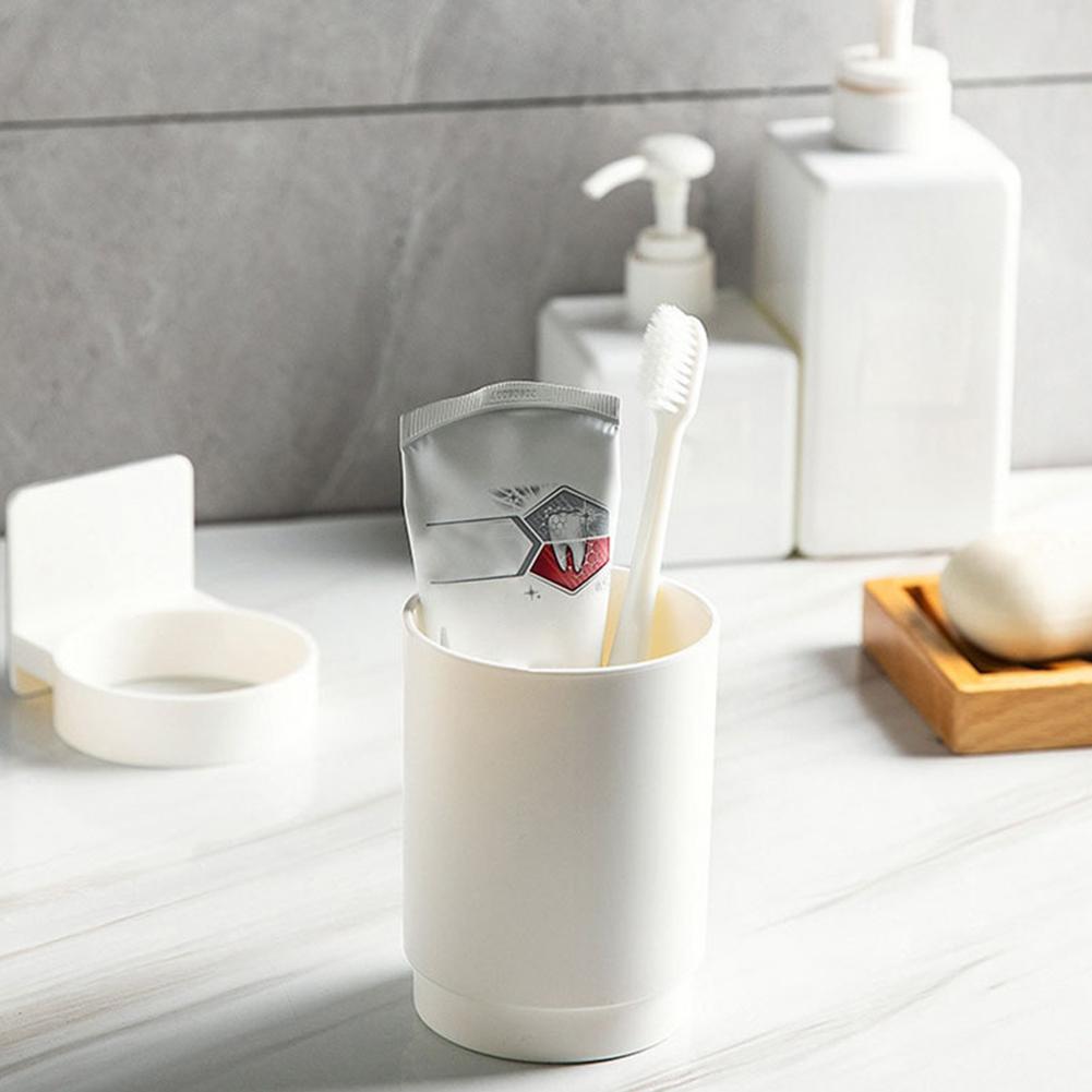 Simple Wall Mounted Mouthwash Cup With Holder Drill-Free Toothpaste Storage Shelf Bathroom Storage Organizer Portable Mouth Wash Cup Suit