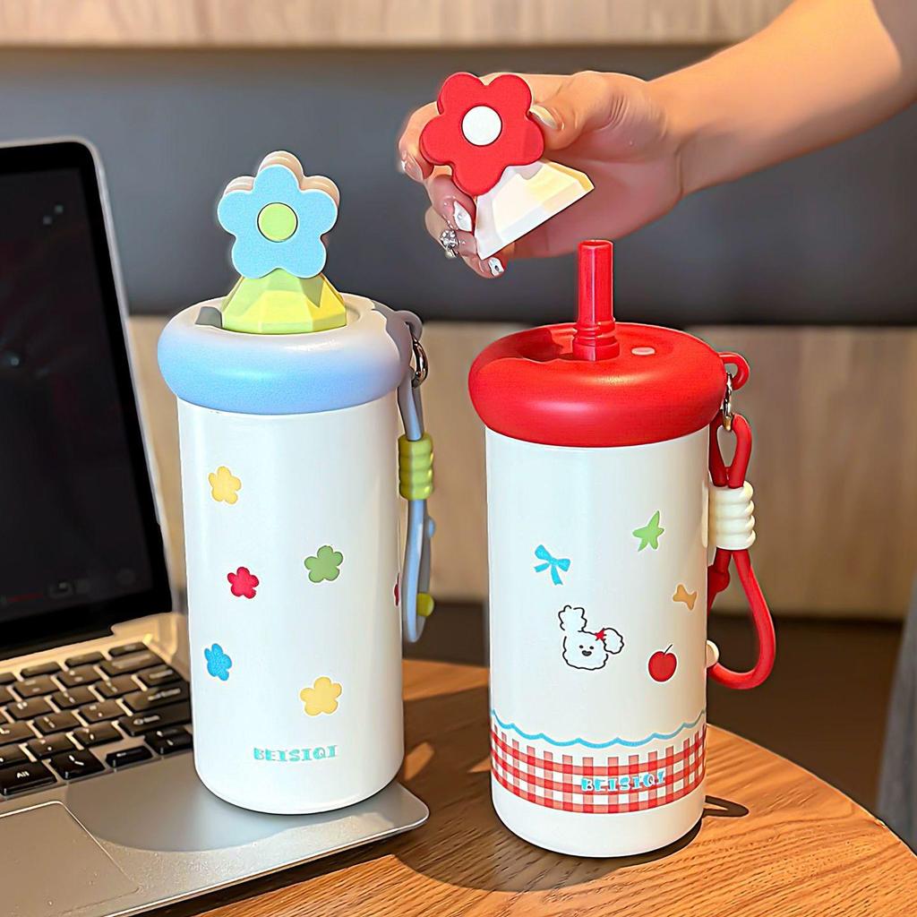 Please Straw Thermos Cup 316 Student Stainless Steel Water Cup Strap High Value Girls Large Capacity Portable Coffee
