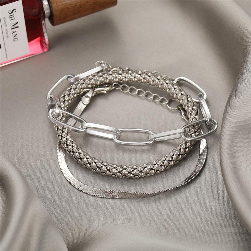 Punk Heavy Metal Big Thick Chain Bracelet Set Women Retro Geometric Metal Twist Chain Bangles Bracelet Punk Jewelry