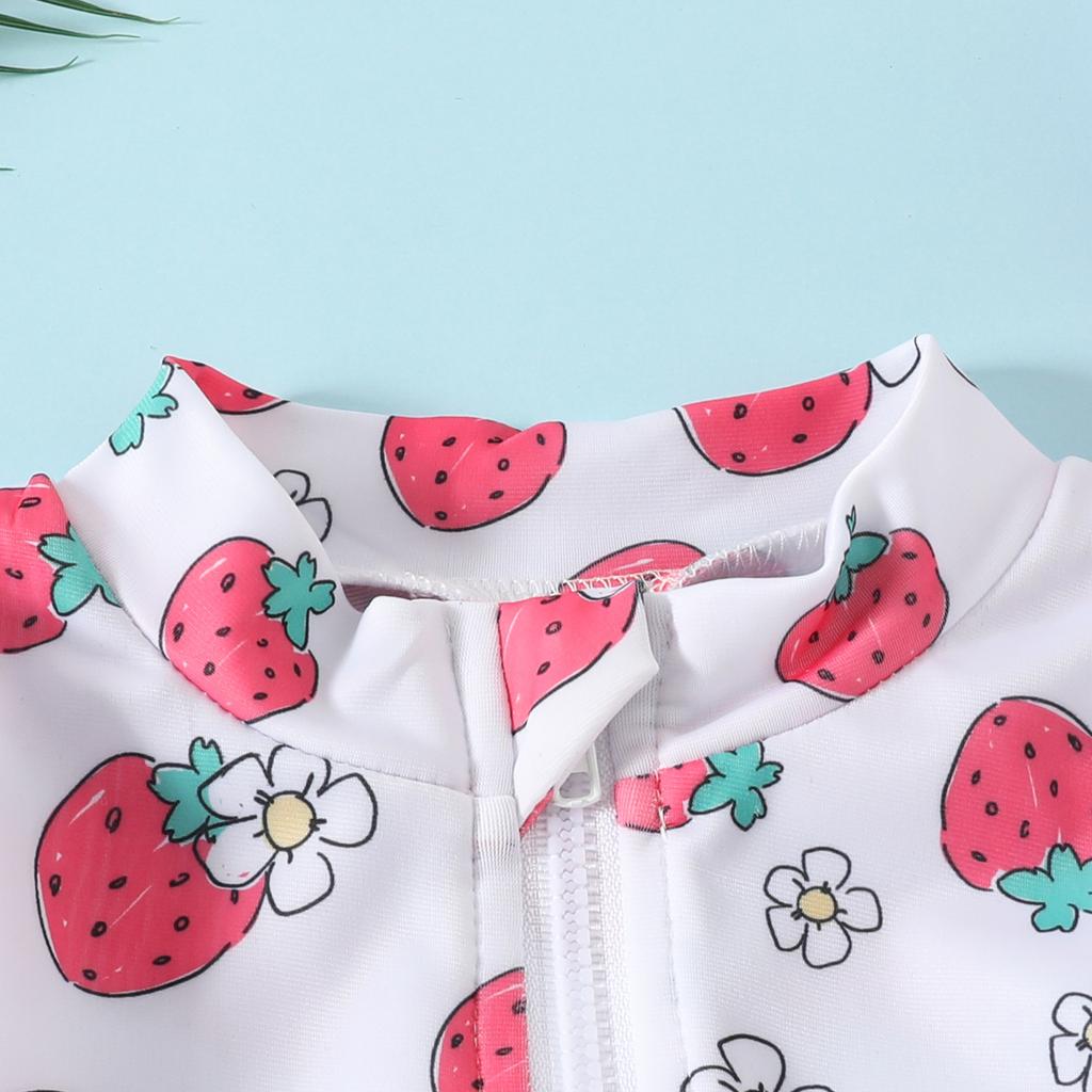 Baby Girl Swimsuit Long Sleeve One Piece Swimsuit + Hat Zip Up Ruched Lace Design Baby Girl 6M-3Y One Piece Swimsuit