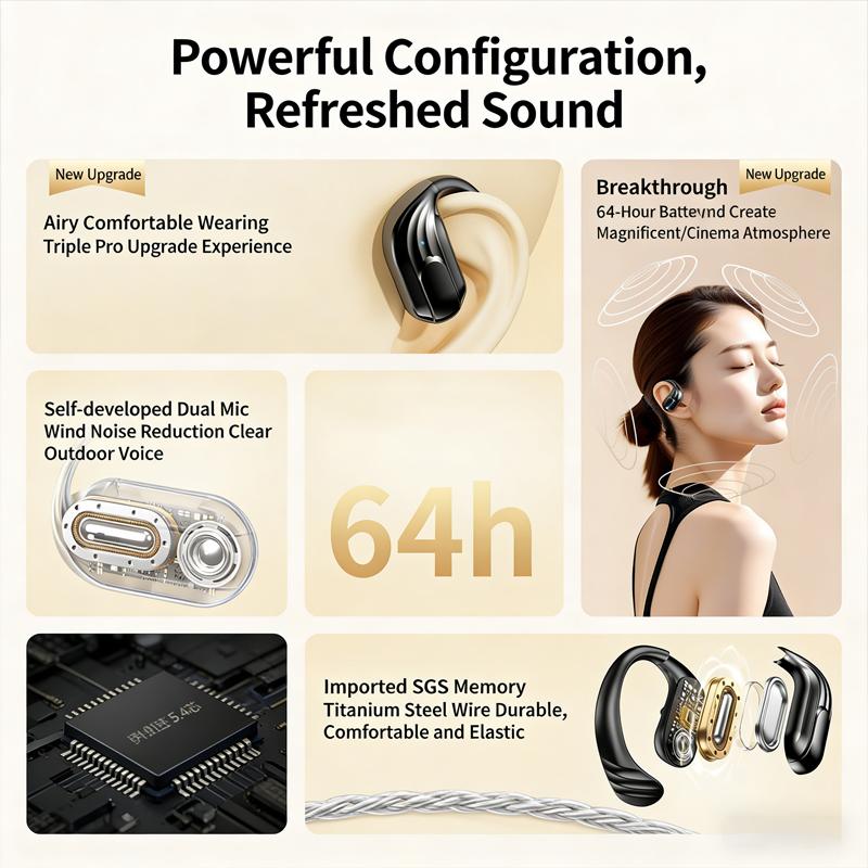 New OWS Headphones Bone Conduction Earphone Open Ear Sports Bluetooth Headphones Wireless Earbuds With Noise Cancellation