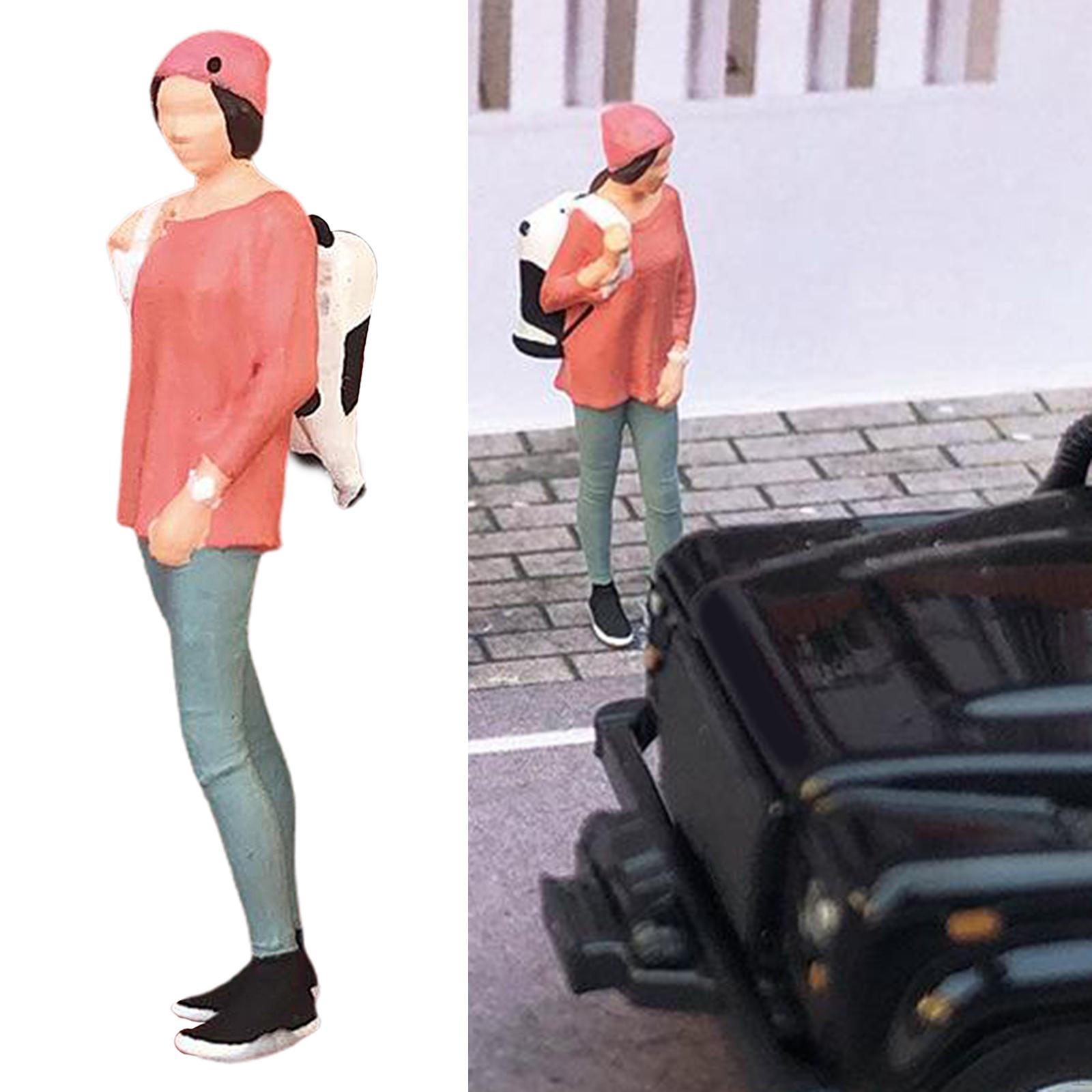 

1/64 Scale Painted Resin People Tourist Backpacker Doll Miniature Scene Railway Landscape S розовый