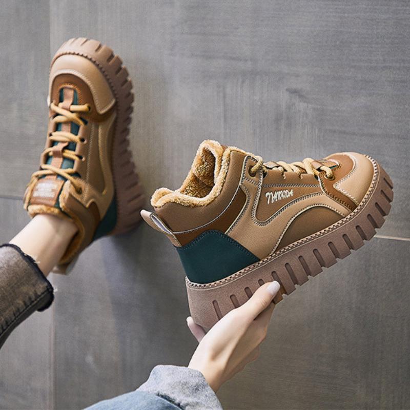 Snow Boots Women Platform Winter Sneakers Fashion Mixed Colors Plus Velvet Warm Ankle Boots Female Comfort Cotton Shoes Footwear