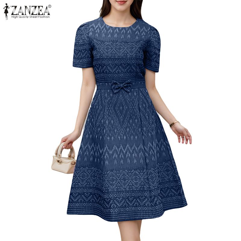 ZANZEA Women Casual Round Neck Summer Short Sleeve Print Dress