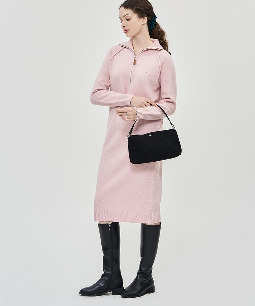 THE-ABON Vicky Half Zip Dress Black