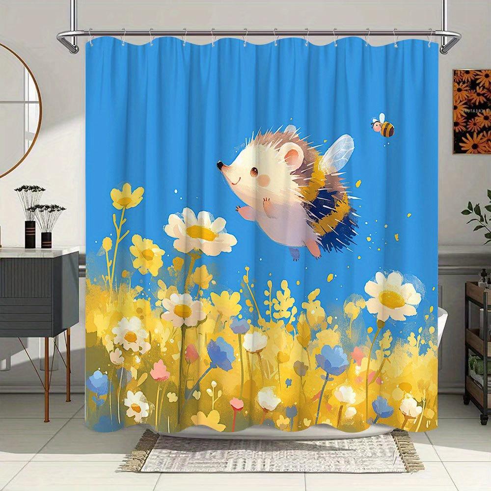 

Водонепроницаемая и устойчивая к плесени шторка для душа Ёжик в цветах - причудливый дизайн для игривого оформления ванной комнаты W90XH180cm