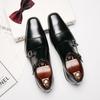 Classic Mens Dress Shoes Pointed Toe Cow Leather Buckle Monk Strap Casual Business Wedding Shoes for Men Black Brown