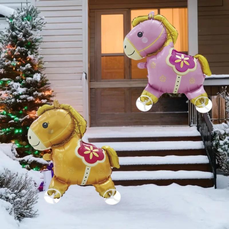 Jumbo Horse Balloon with Wheels 4D Cartoon Foil Balloon On Rolling Stand Eye-Catching Centerpiece for Birthday & Celebrations