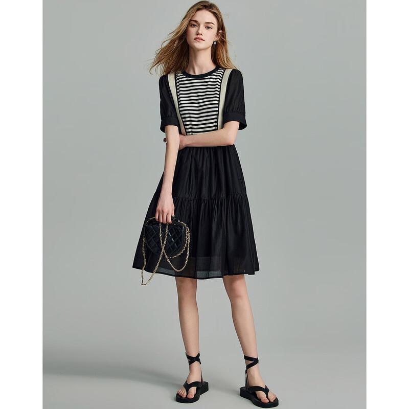 Demana Lyocell Blend Striped Pleated Puffy Summer Dress
