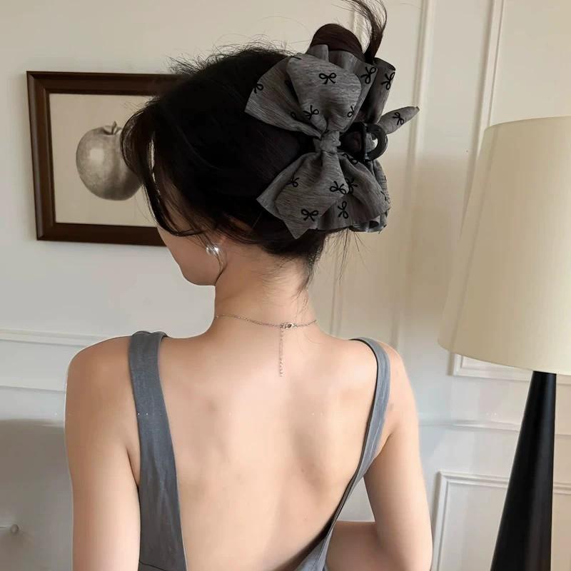 Korean Polka Dot Bow Claw Hair Clip - High-End Cloud Bubble Design for Women