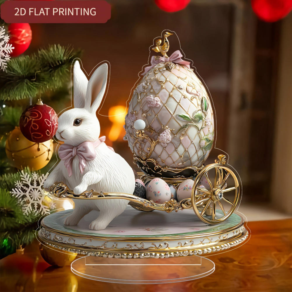 New Easter Egg Shaped Cottage Rabbit Acrylic Ornament 2D Flat Cute Rabbit Desktop Ornament Easter Gift