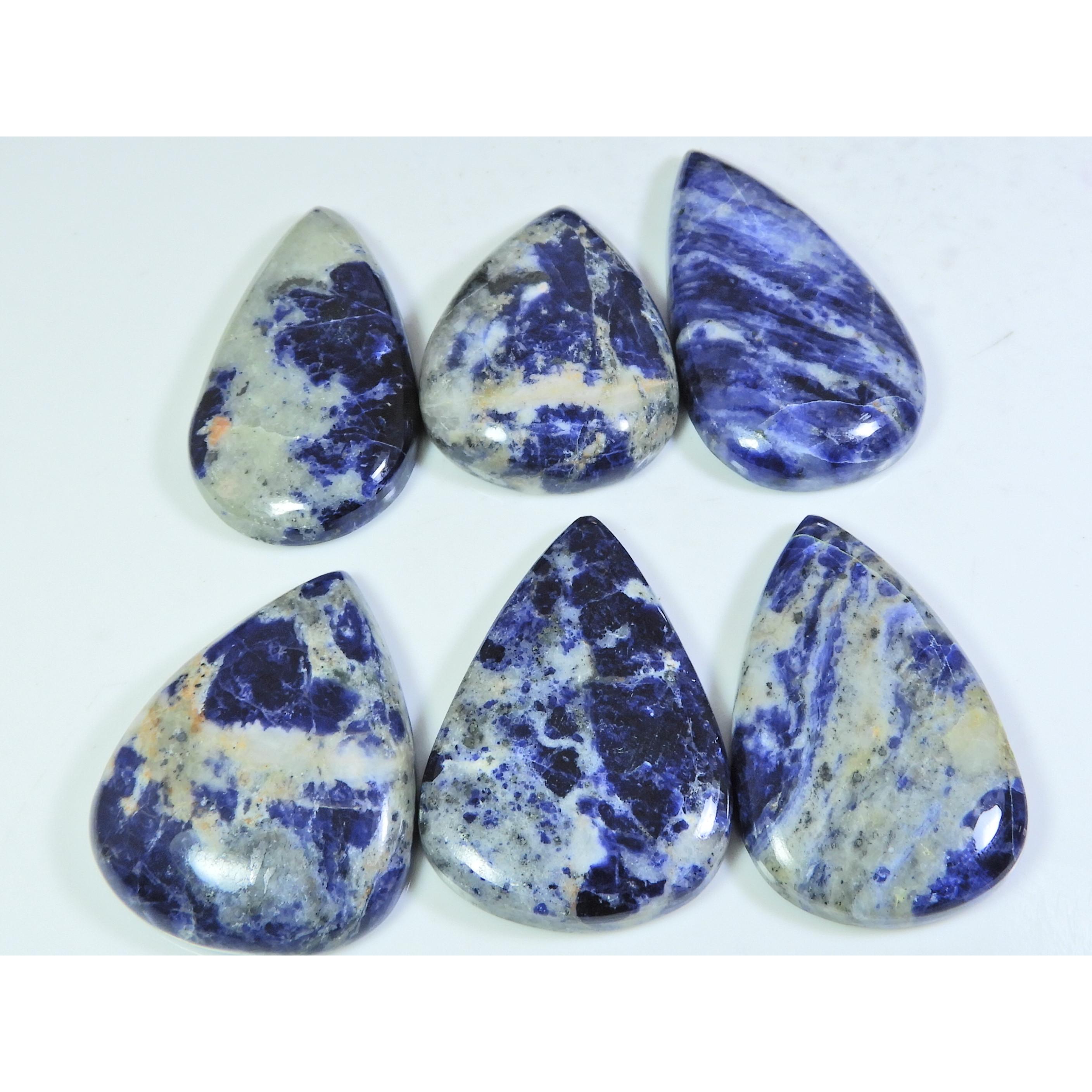 

370Cts. Natural Blue Sodalite Pear Cabochon Loose Gemstone 06Pcs Lot A-778