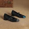 Krazing Pot Suede Crystal Beading Spring Summer Size 41 Med Heels Women Square Toe Mary Janes Shallow Pumps