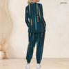Women Plus Size Abstract Printed Nurse Scrub Set V Neck Long Sleeve Pocket Top Long Pants Two Piece