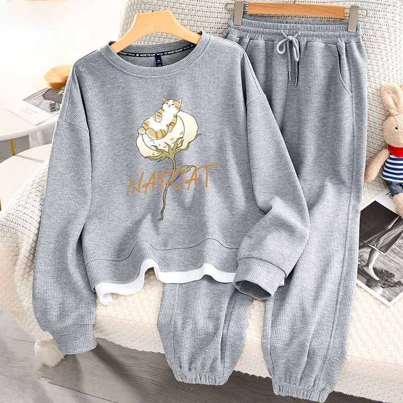 Women Suits Sets Large Size Pullover Sweatshirt Pants Thickened Top Longs Pants Two-piece Oversize 2PC Suit