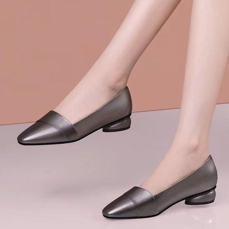 Premium shallow single shoes women's 2025 autumn new comfortable soft sole thick heel work leather shoes flat women's shoes