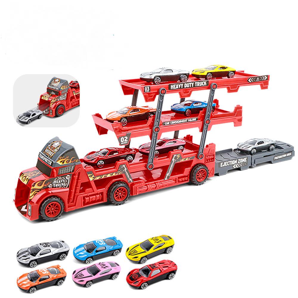 Children's Folding Transport Truck Car Model Set Vehicles Trailer Three-Layer Ejection Railcar Boy's Catapult Rail Toys Boys