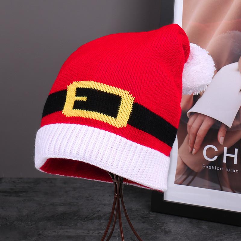 Knitted Red Christmas Woolen Hat Autumn Winter Stripes Warm Girls Gift Festival