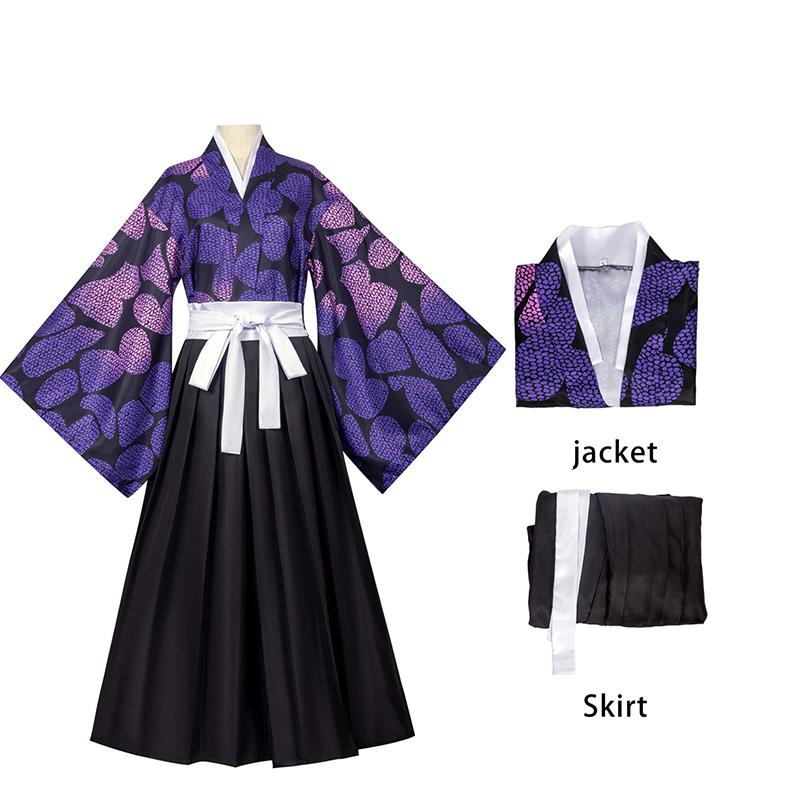 Demon Slayer Kokushibo Cosplay Costume, Purple Kimono Outfit with Hakama for Anime Fans  Halloween Parties XS