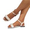 Summer Women's Square Headed Beaded Flat Bottomed Fashionable Straight Strap Buckle Pearl Sandals