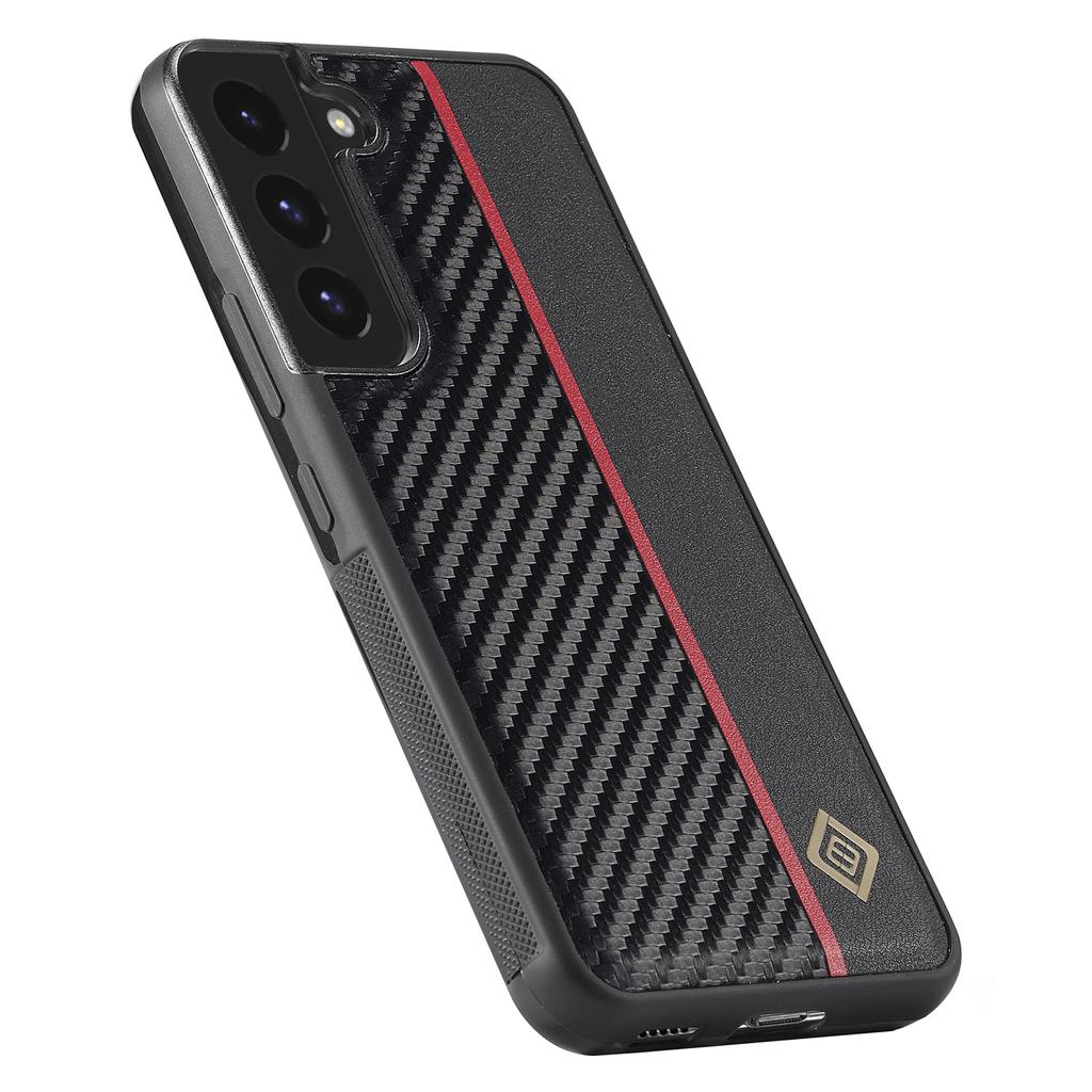 LC.IMEEKE Slim-Fit Phone Cover For Samsung Galaxy S21 FE 5G Carbon Fiber Texture PU Leather+TPU+EVA Shell