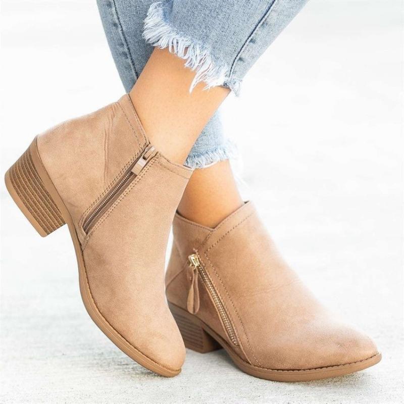 Wish Women's Shoes New Thick Heel Large Size Women's Boots Suede Martin Boots Low Heel Side Zipper Short Boots Women