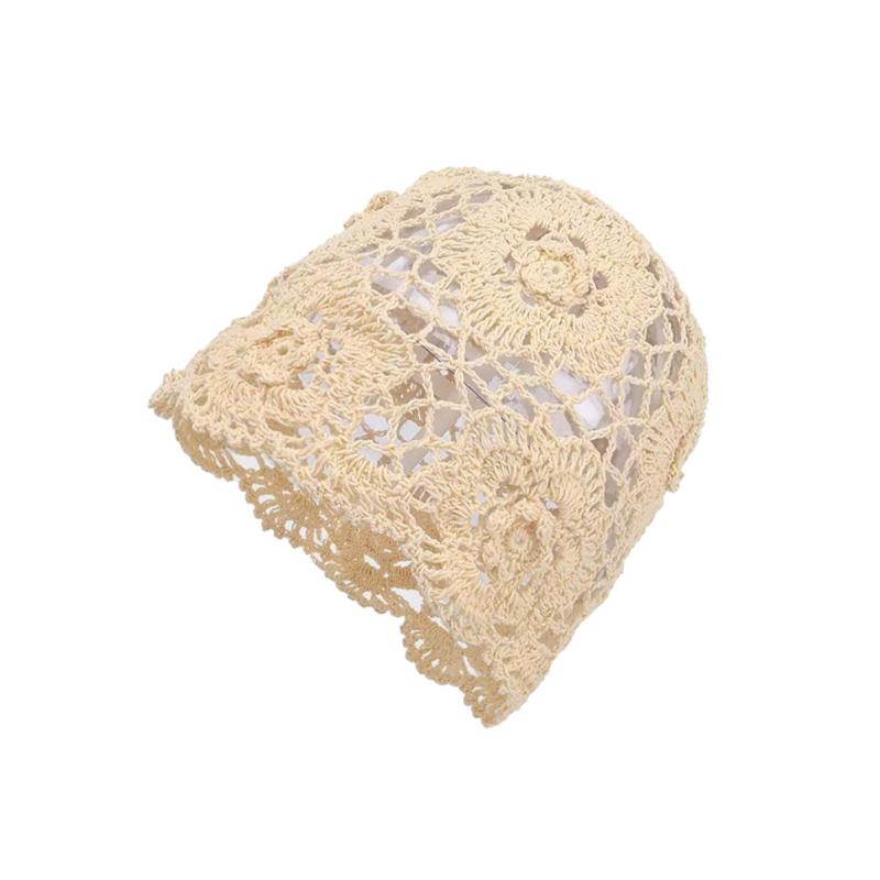 1Pcs Fashion Hand Woven Hollow Bowhead Hat Women's Hook Flower Ethnic Wind Su Ear Strap Pullover Mountaineering Scarf