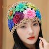 Women Hat Manual Colorful Hollow Out Knitted Flower Crochet Elastic Soft Breathable Lightweight Sunshade Soft Travel Outdoor Cap Brimless Beanie