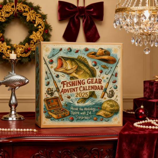 Fishing Gear Advent Calendar 2025 24 Day Countdown Box with Acrylic Ornaments Multifunctional Christmas