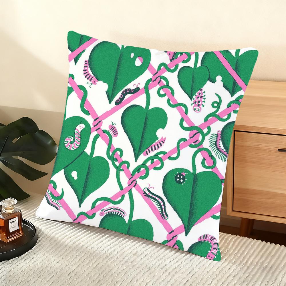 Cushion Cover Silky Short Plush Home Sofa Cushion Cover - Invisible Zipper Home Decoration Cute illustration art