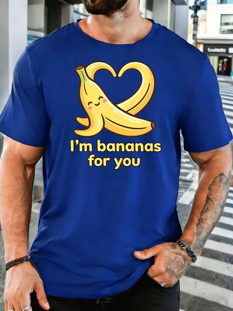 Unisex Short Sleeve T Shirt Cute Banana Heart Graphic Tee Love Quote Print Top Summer Soft Cotton Casual Street Wear For Adult Male