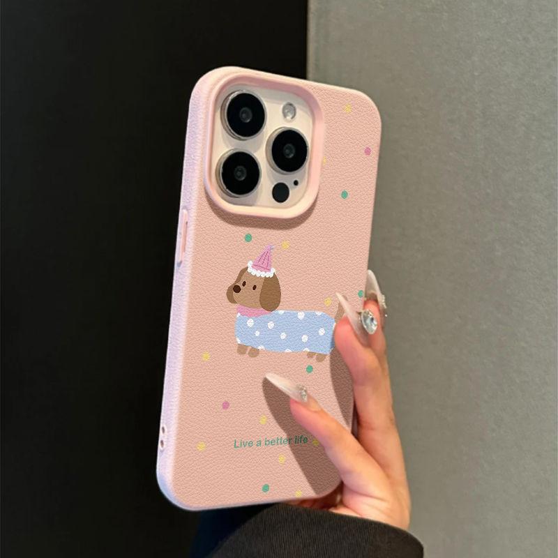 Polka Dot Dachshund Dog Suitable for Apple 16promax Mobile Phone Case IPhone 15 Protective Case 14 13 Soft 12 Leather Pattern