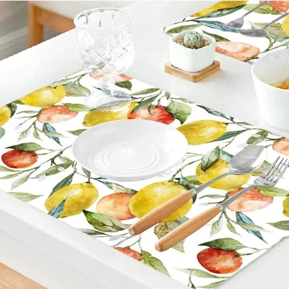 Lemon Fruit Placemats Summer Ice Cream Place Mats Waterproof Non-Slip Heat-Resistant Linen Outdoor Flamingo Dinner Table Mats