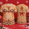 Falscher haariger Bauch Weihnachten T-Shirt 2026 Neu Herren Kurzarm 3D Lustiger Illusionsdruck Festliches BH Neuheit Weihnachten Party Outfit T-Shirt