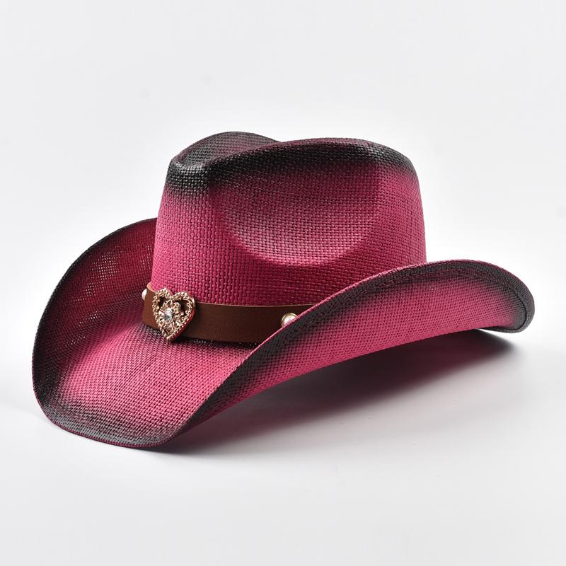 

Western Style Straw Hat For Women Summer Beach Sun Hat Cowgirl Jazz Hat Suitble for Daily Casual Wear, Western Cowboy Party One Size Яскраво-рожевий