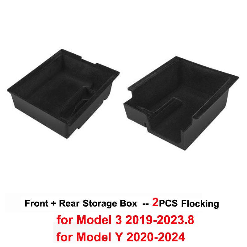 Center Console Storage Box For Tesla Model 3 2023 Model Y 2020-2024 Hidden Car Armrest Front Rear Organizer Flocking Layer Slide