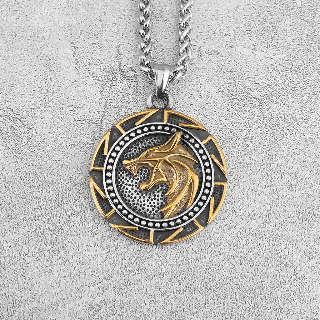 Mens Viking Wolf Pendant Necklace Stainless Steel Odin Runes Punk Rock Nordic Fashion Jewelry