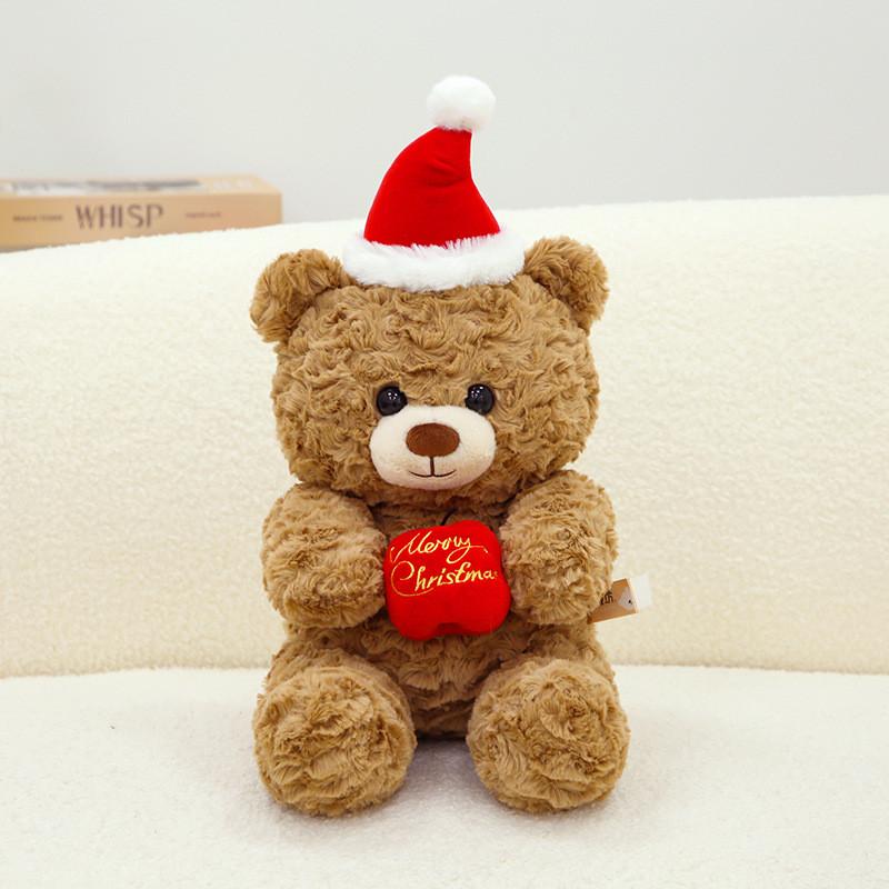 Santa Hat Teddy Bear Plush Toy Cute Cartoon Children Girls Holiday Gift Doll