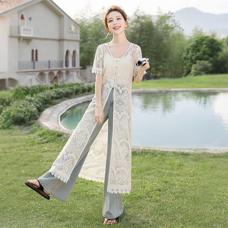 Women's French Lace Lightweight Mid-Length Cardigan