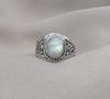 Rainbow Moonstone Ring: Oxidized 925 Sterling Silver, Boho Floral Design