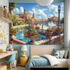 2D Seville Plaza Canal & Flowers Wall Tapestry European Palace Background Cloth for Aesthetic Home Decoratio