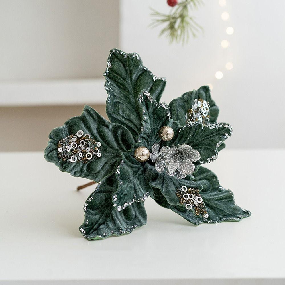 Simulation Artificial Poinsettia Flower 22cm Christmas Tree Decorations  Party Gifts